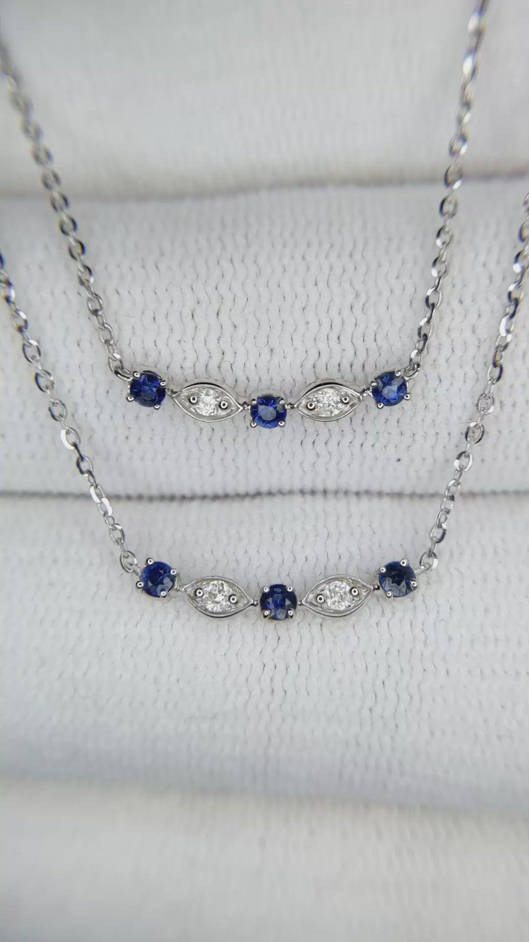 0.07 Ct. Natural Diamond and Blue Sapphire Bezel Necklace, 14K White Gold Size Video