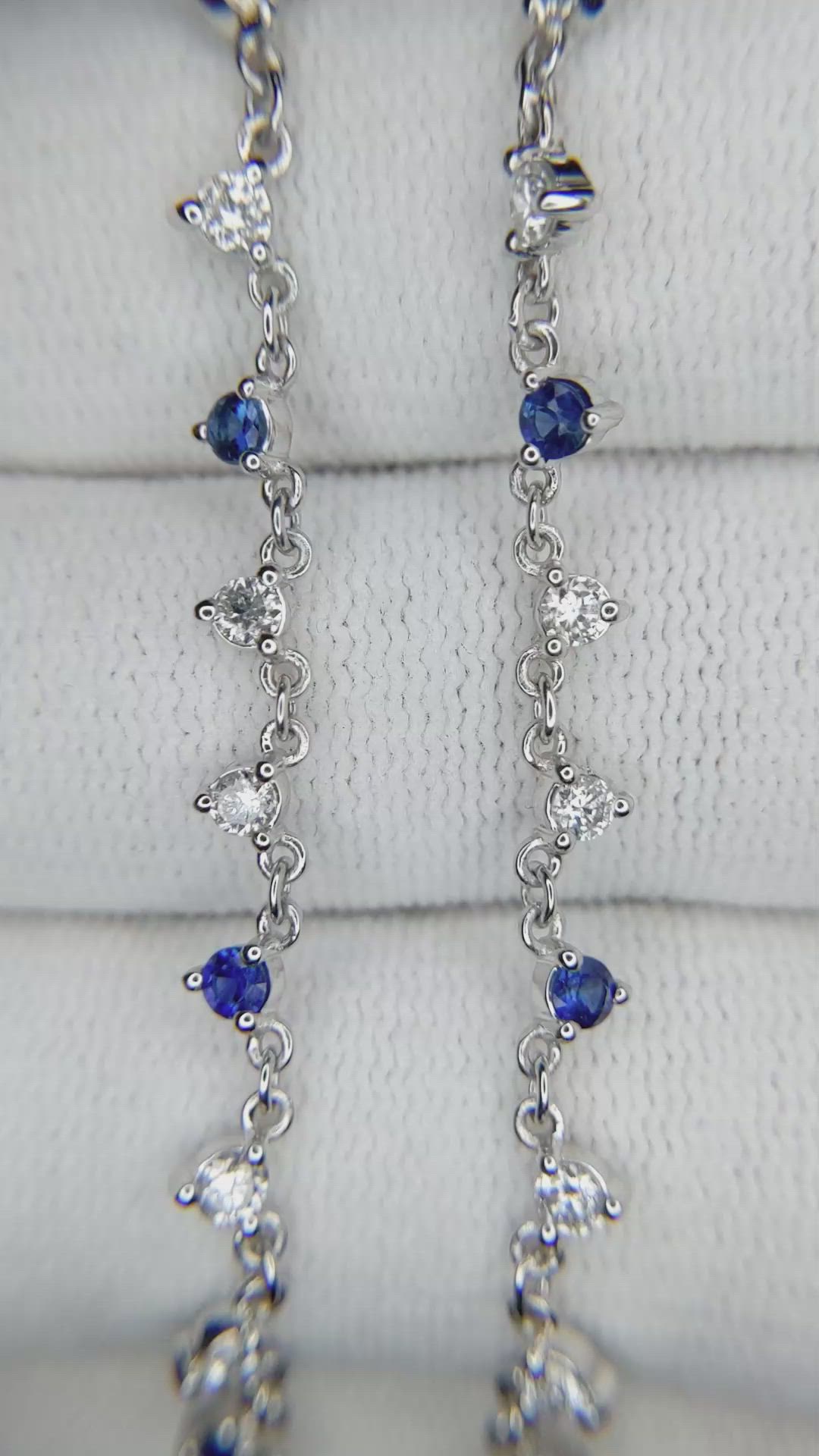 0.64 Ct. Natural Diamond and Blue Sapphire Tennis/Riviere Necklace, 14K White Gold Size Video