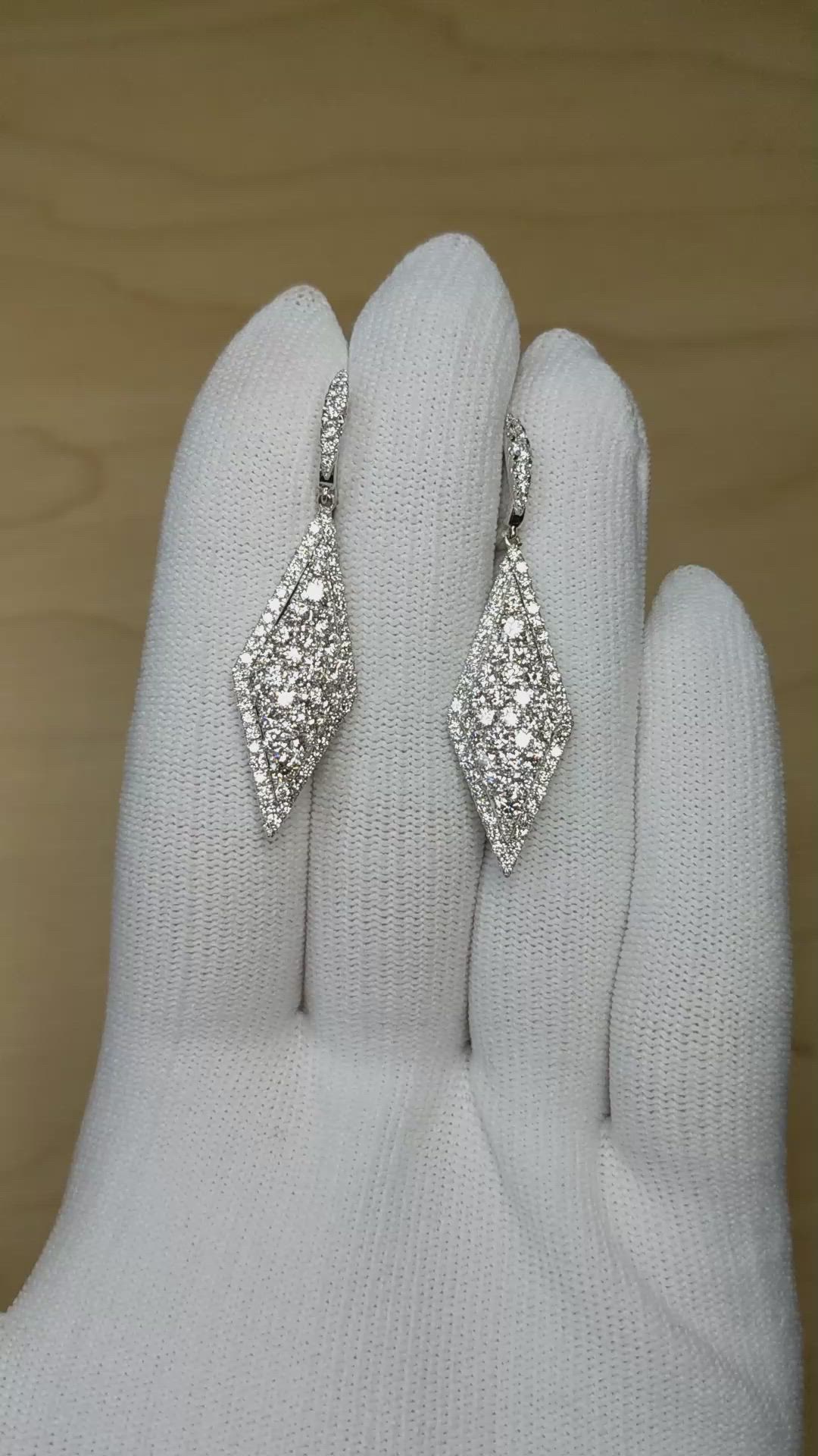 3.04 Ct.Tw.Total Carat Weight Natural Diamond Pave Earrings, 18K White Gold Size Video