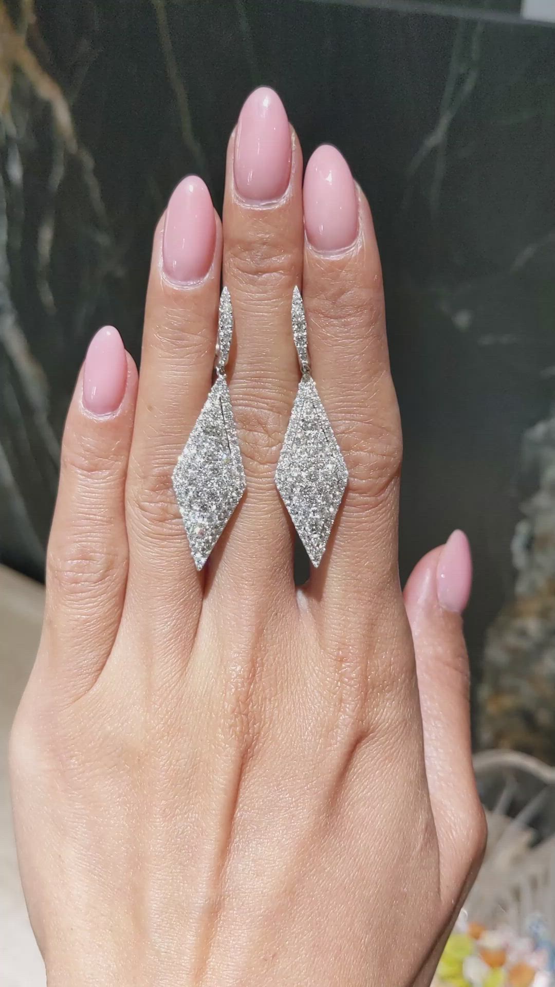 3.04 Ct.Tw.Total Carat Weight Natural Diamond Pave Earrings, 18K White Gold Size Video
