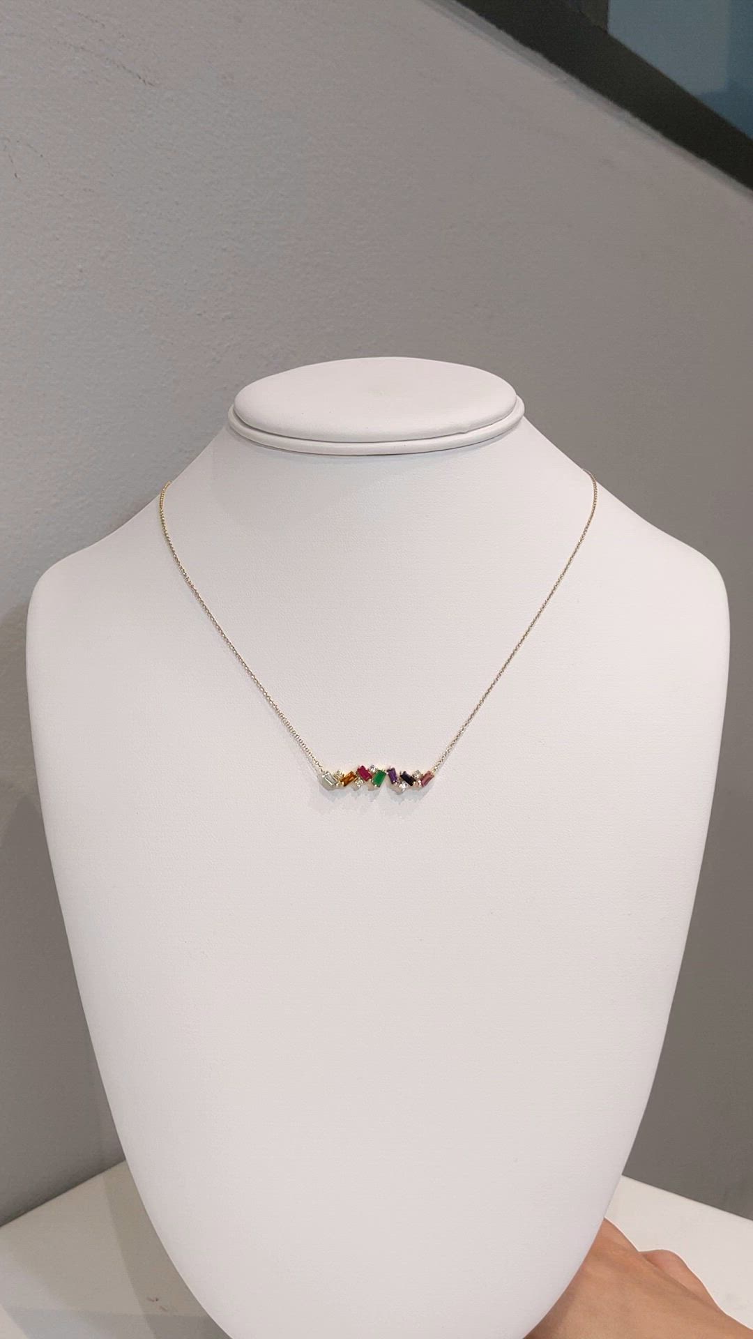 0.97 Ct.Tw.Total Carat Weight Sapphire, Aquamarine, Ruby, Emerald, Amethyst and Natural Diamond Accent Stones Necklace, 14K Yellow Gold Size Video