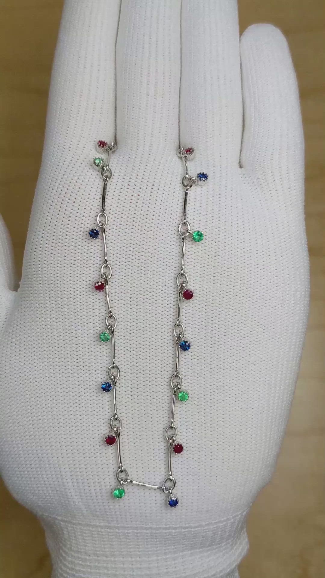 1.17&nbsp;Ct.Tw.Total Carat Weight Ruby, Blue Sapphire and Emerald Accent Stones Necklace, 14K White Gold Size Video