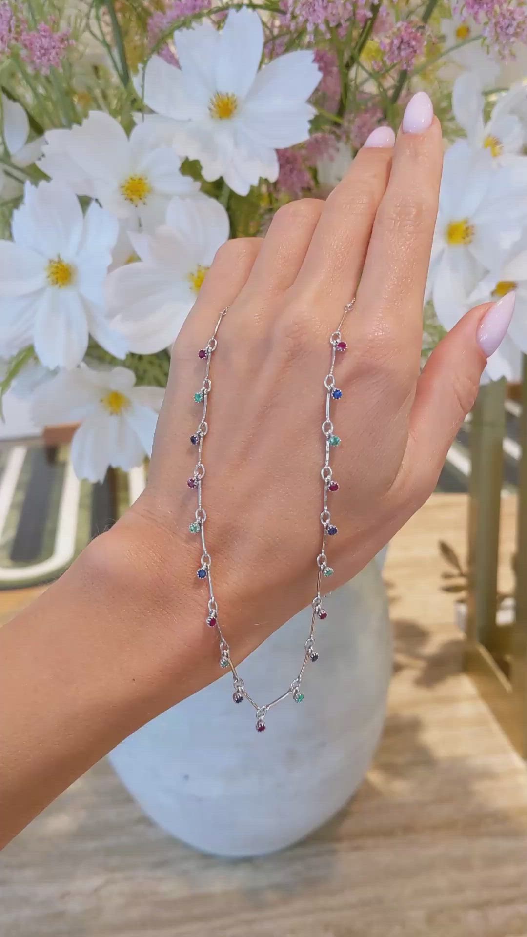 1.17&nbsp;Ct.Tw.Total Carat Weight Ruby, Blue Sapphire and Emerald Accent Stones Necklace, 14K White Gold Size Video
