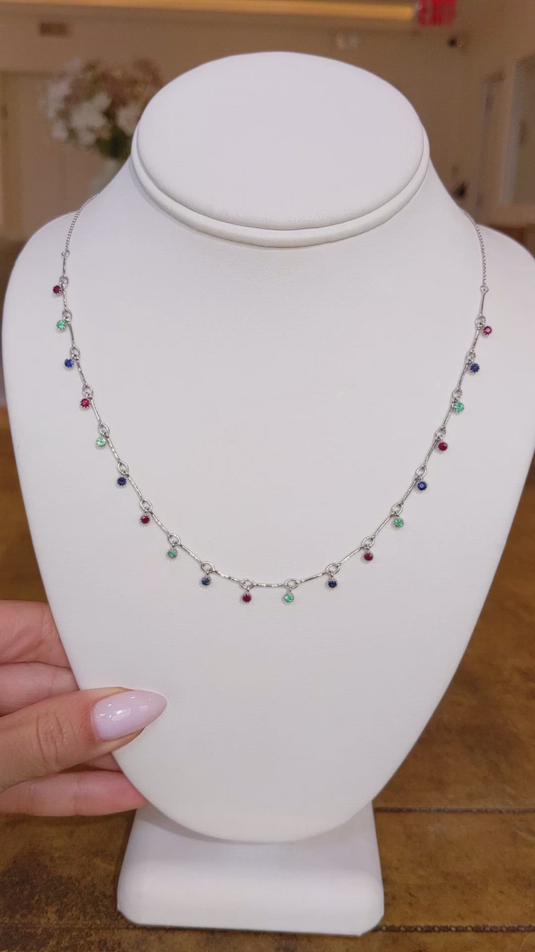 1.17&nbsp;Ct.Tw.Total Carat Weight Ruby, Blue Sapphire and Emerald Accent Stones Necklace, 14K White Gold Size Video