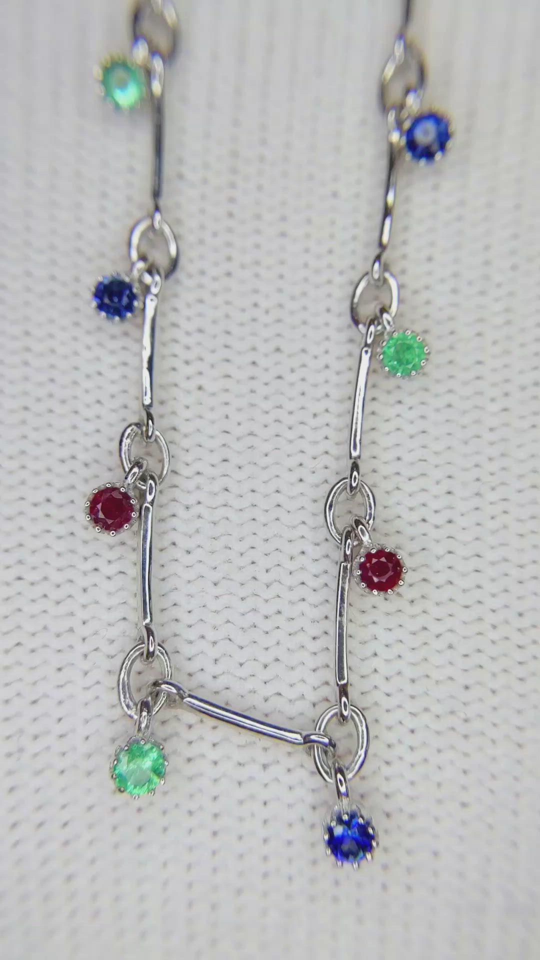 1.17&nbsp;Ct.Tw.Total Carat Weight Ruby, Blue Sapphire and Emerald Accent Stones Necklace, 14K White Gold Size Video