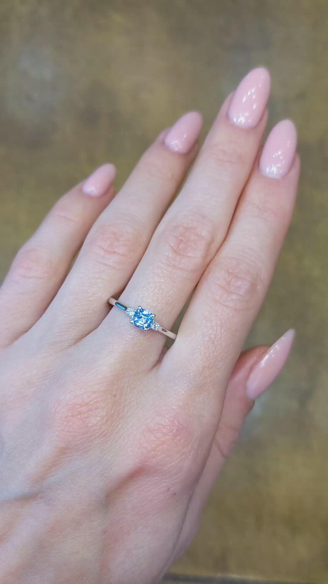 0.76 Ct. Blue Sapphire and Natural Diamond Three Stone Ring, 14K White Gold Size Video