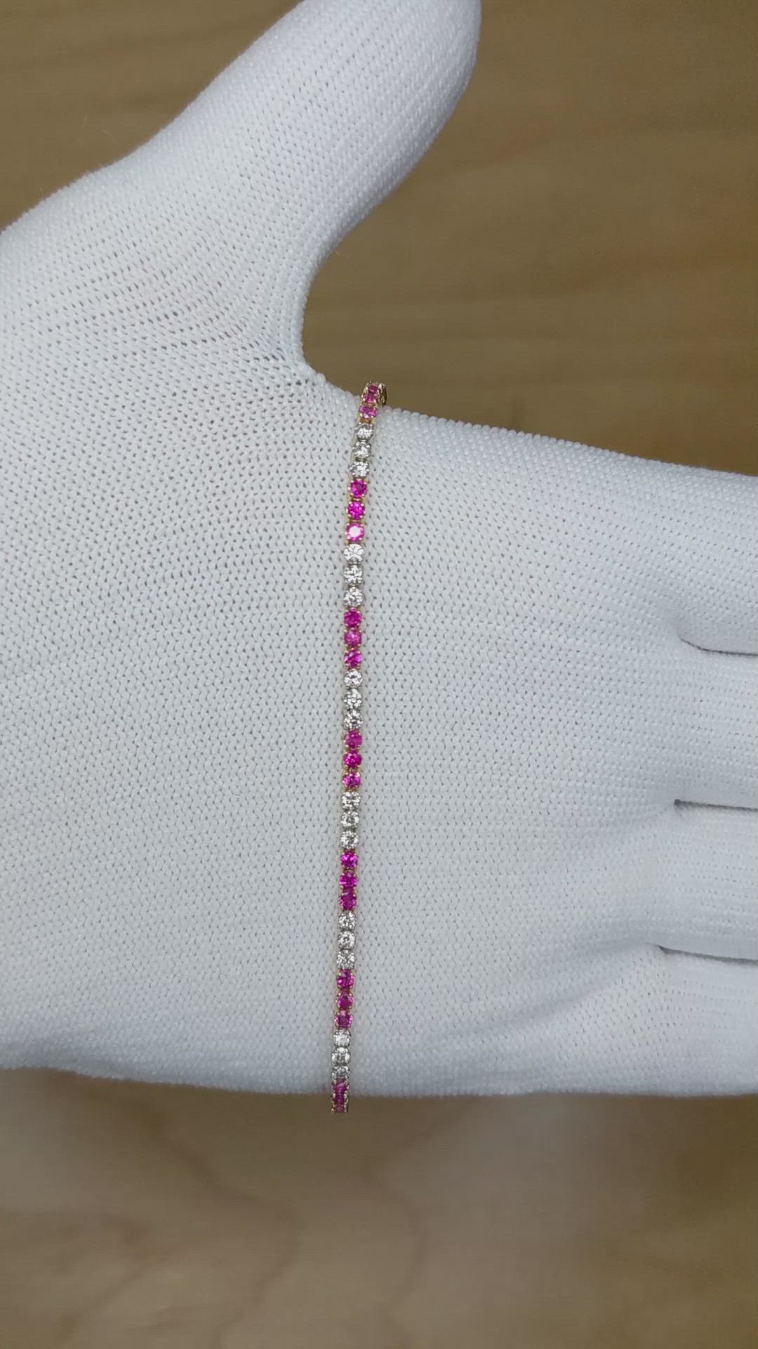 1.18 Ct.Tw. Pink Sapphire and Natural Diamond Tennis/Line Bracelet, 14K Yellow Gold Size Video