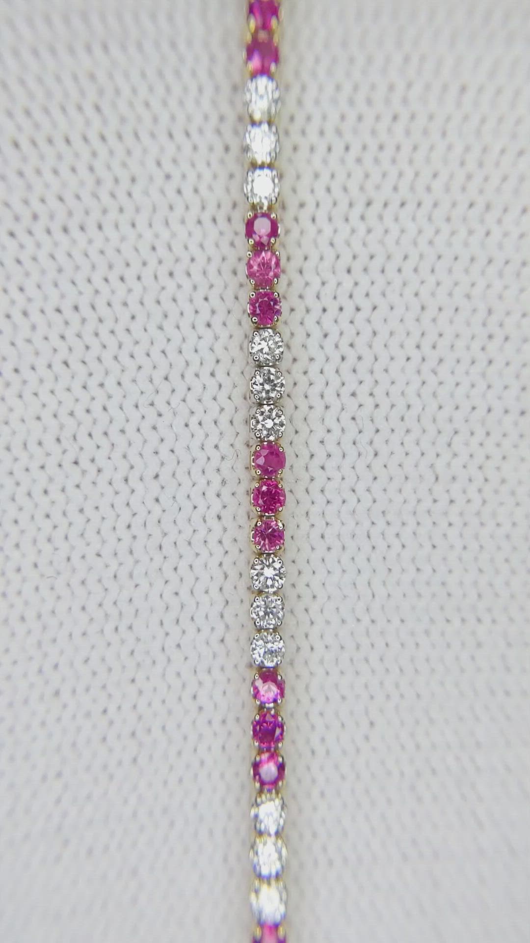 1.18 Ct.Tw. Pink Sapphire and Natural Diamond Tennis/Line Bracelet, 14K Yellow Gold Size Video