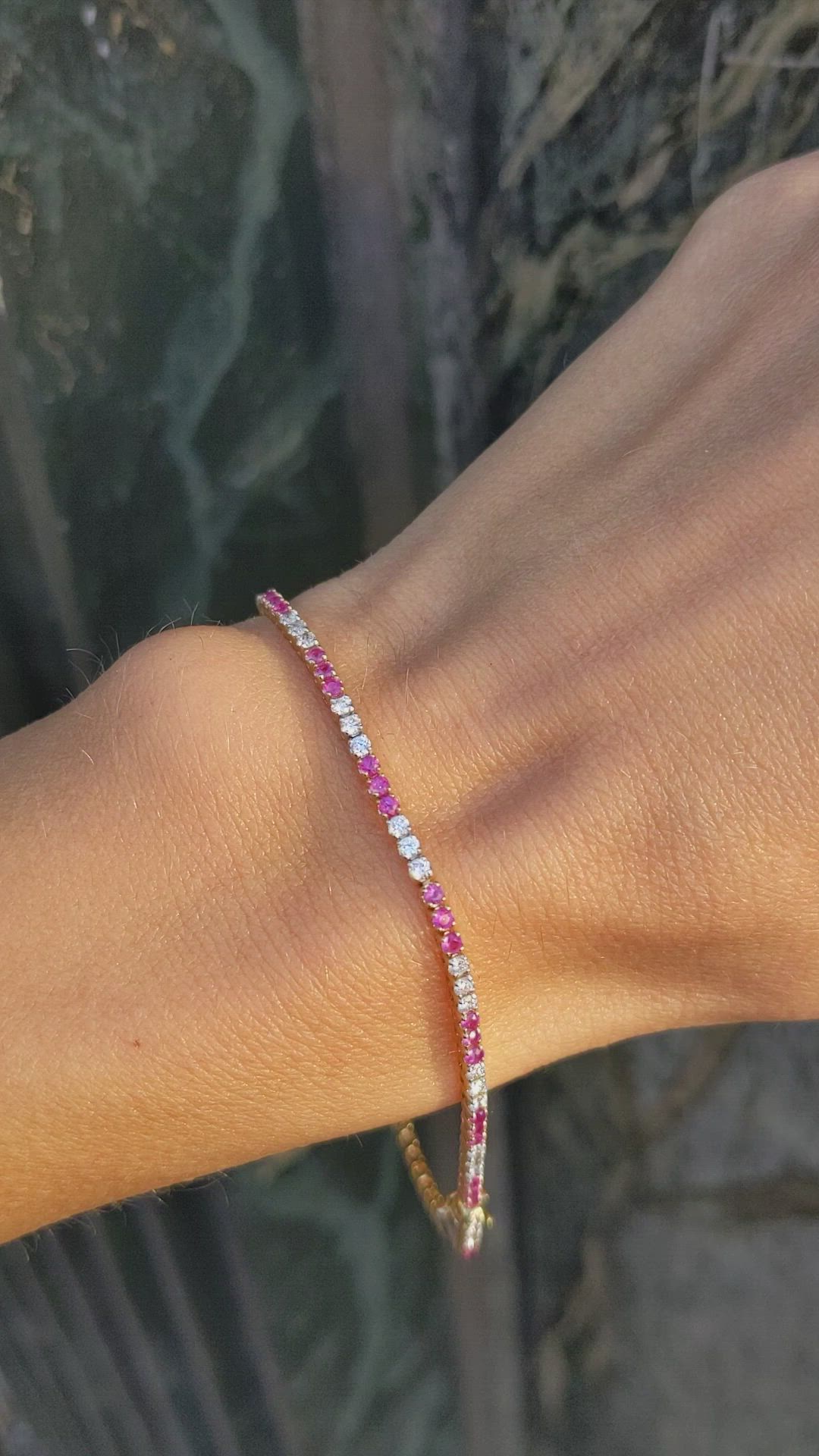 1.18 Ct.Tw. Pink Sapphire and Natural Diamond Tennis/Line Bracelet, 14K Yellow Gold Size Video