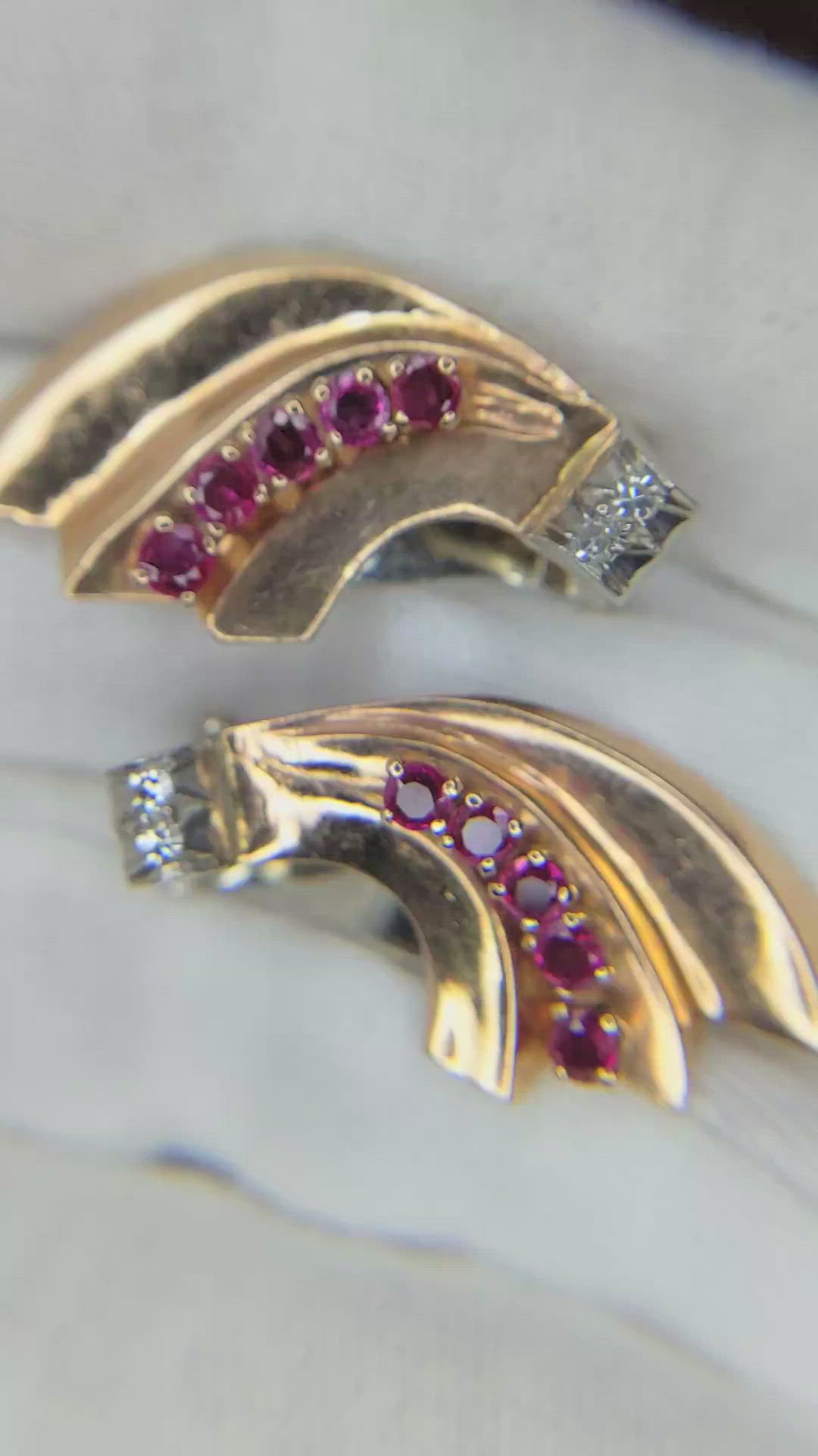 0.70&nbsp;Ct.Tw.Total Carat Weight Reddish Pink Sapphire and Natural Diamond Antique Style Earrings, 14K White & Rose Size Video