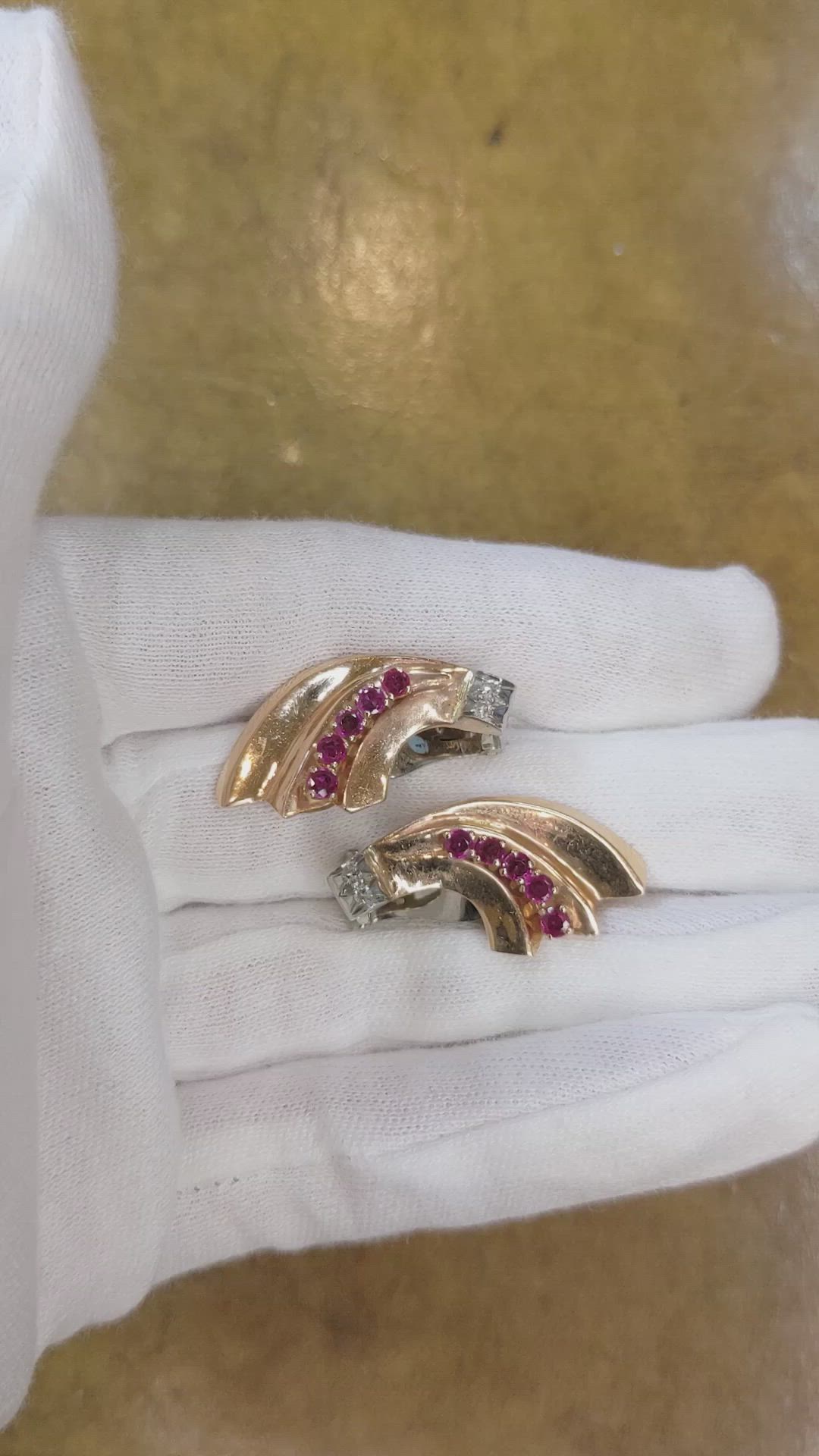 0.70&nbsp;Ct.Tw.Total Carat Weight Reddish Pink Sapphire and Natural Diamond Antique Style Earrings, 14K White & Rose Size Video