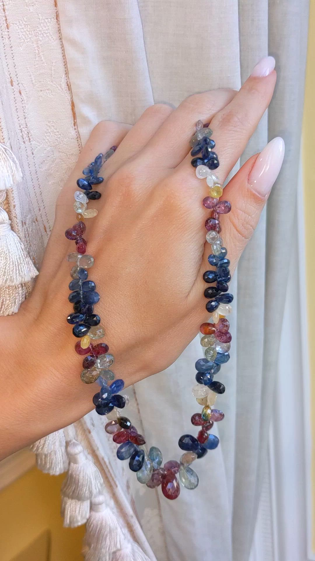 187.23 Ct. Multi Color Sapphire Multi Stone Necklace, 14K White Gold Size Video