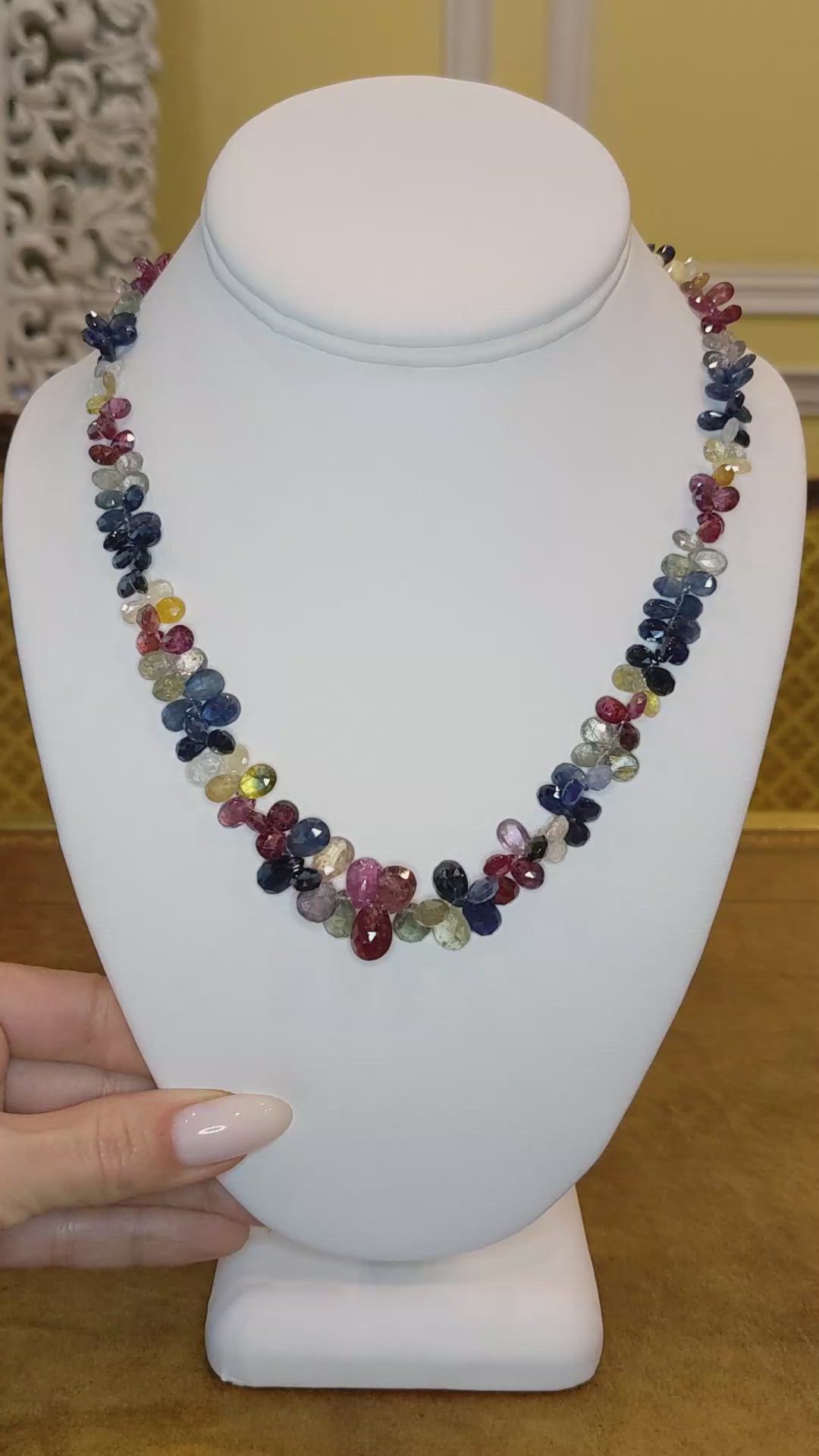 187.23 Ct. Multi Color Sapphire Multi Stone Necklace, 14K White Gold Size Video