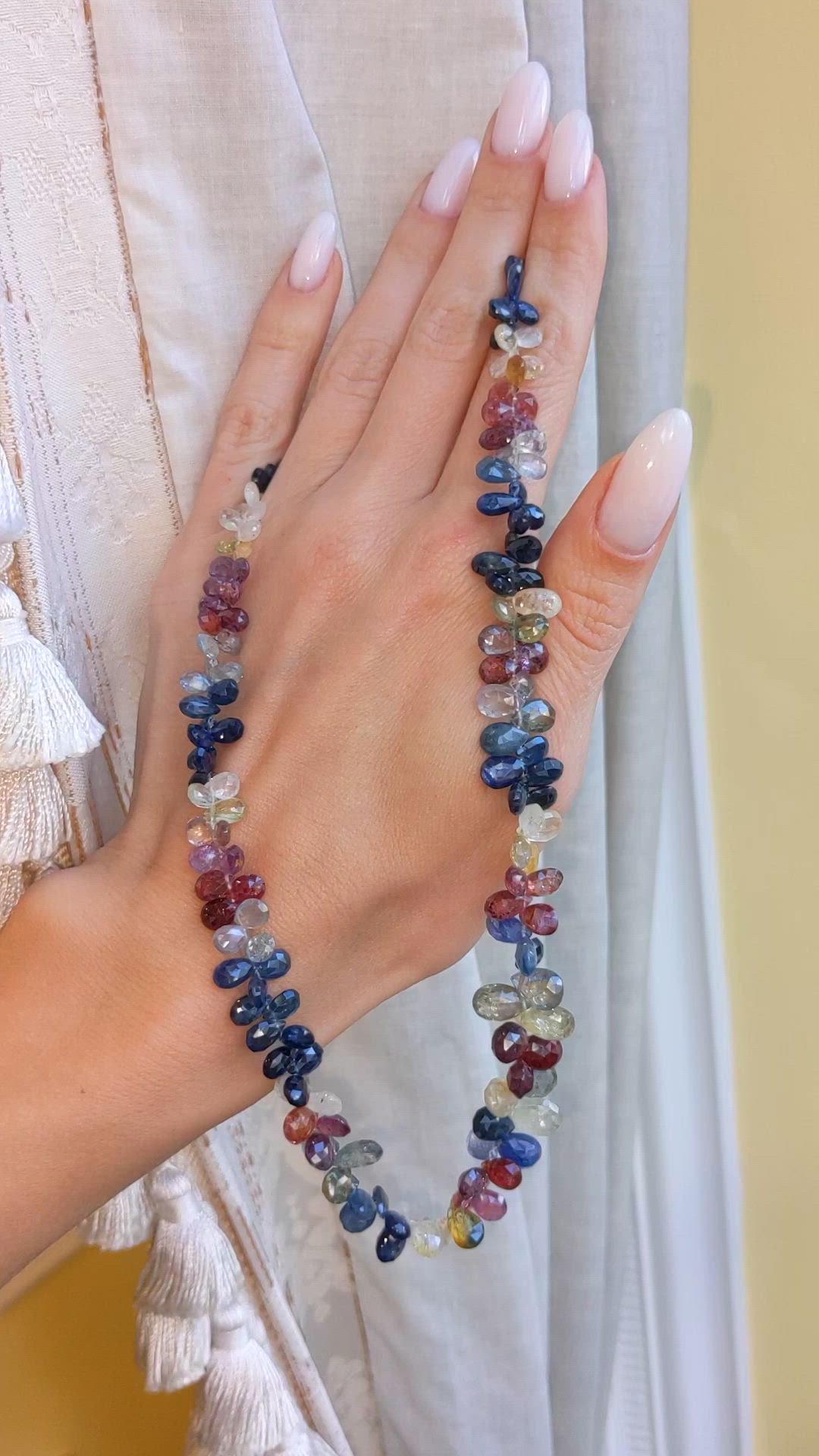 176.20 Ct. Multi Color Sapphire Multi Stone Necklace, 14K White Gold Size Video