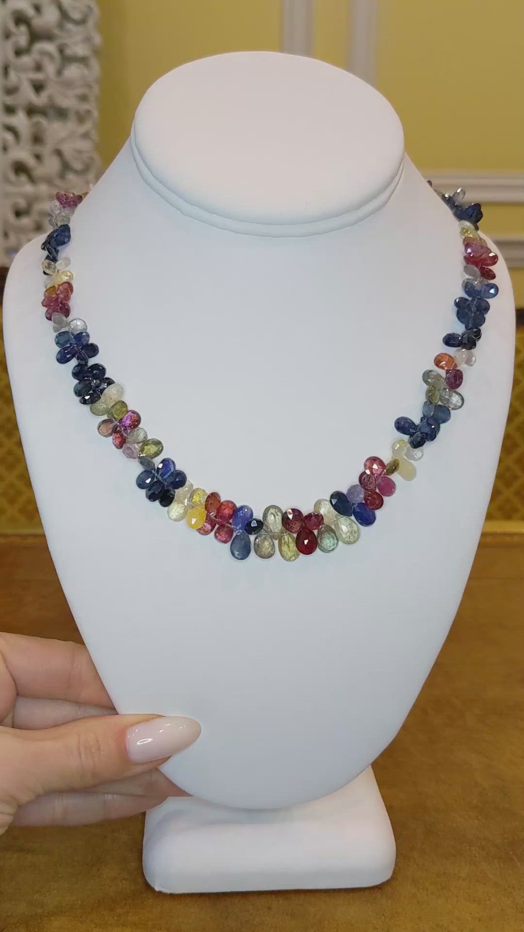 176.20 Ct. Multi Color Sapphire Multi Stone Necklace, 14K White Gold Size Video