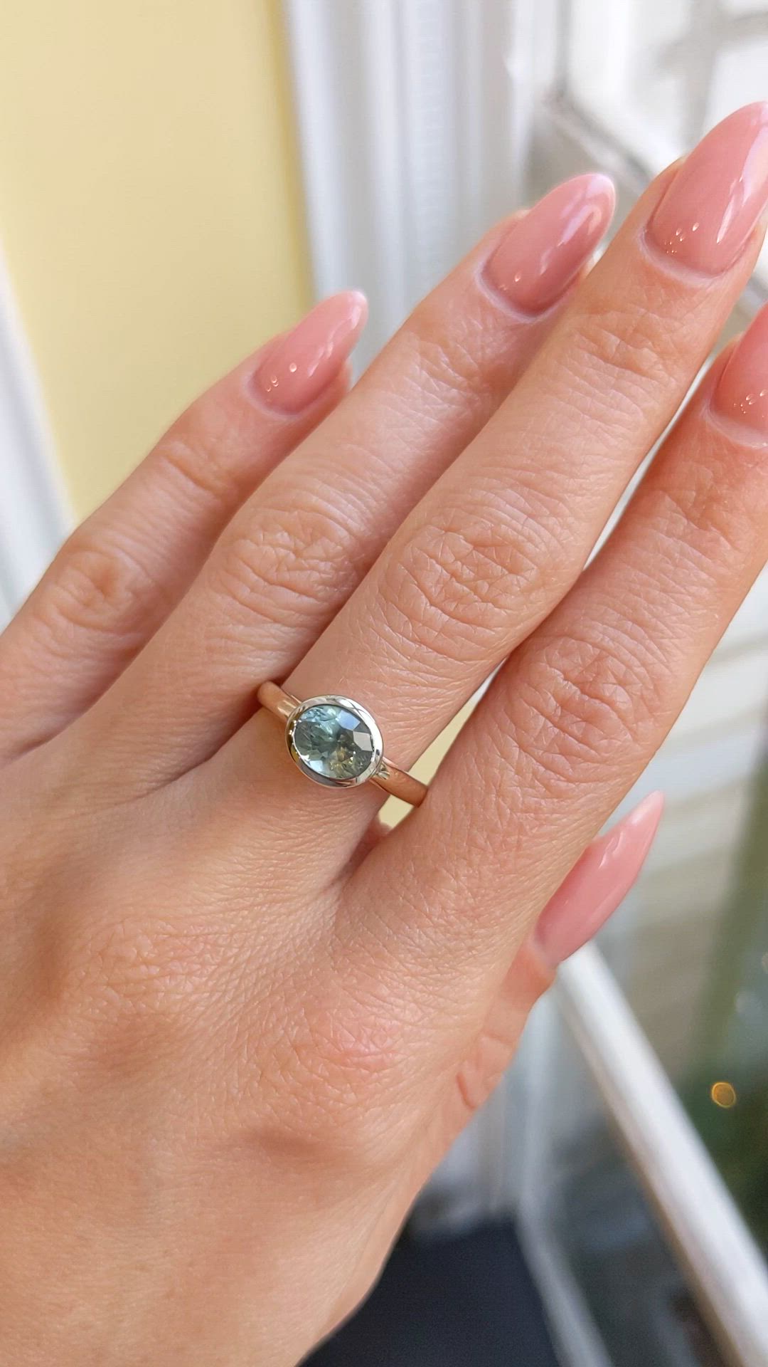 1.74 Ct. Greenish Blue Sapphire Bezel Ring, 14K Yellow & White Size Video