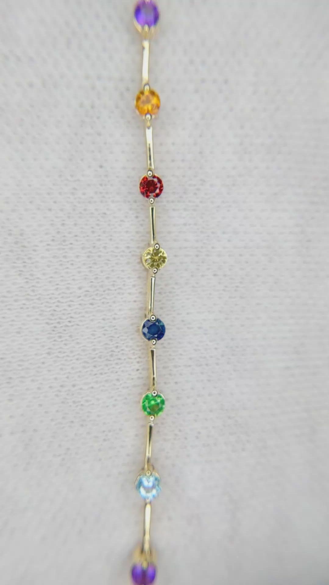 0.05 Ct.Tw. Blue Aquamarine, Mixed Sapphire, Purple Amethyst, Blue Topaz, Green Tsavorite Garnet and Orange Citrine Tennis/Riviere Bracelet, 14K Yellow Gold Size Video