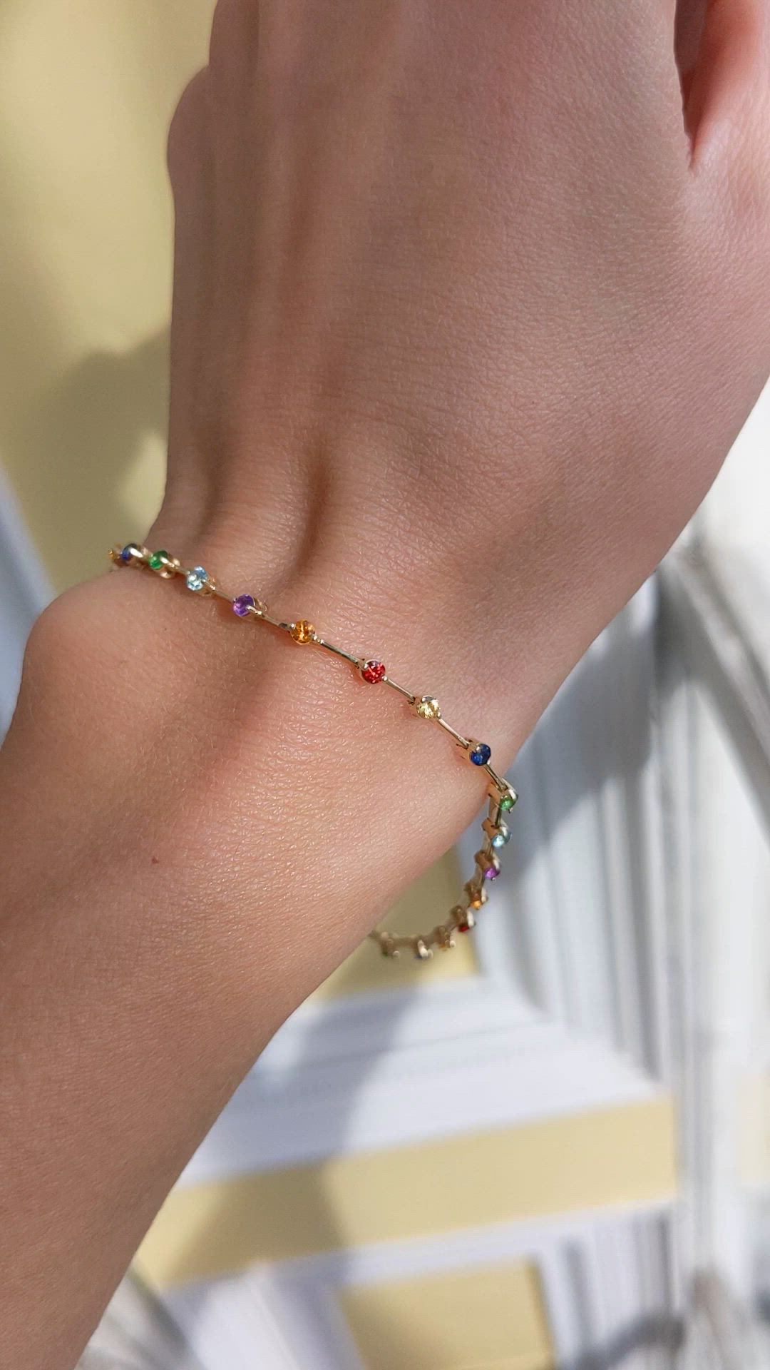 0.05 Ct.Tw. Blue Aquamarine, Mixed Sapphire, Purple Amethyst, Blue Topaz, Green Tsavorite Garnet and Orange Citrine Tennis/Riviere Bracelet, 14K Yellow Gold Size Video