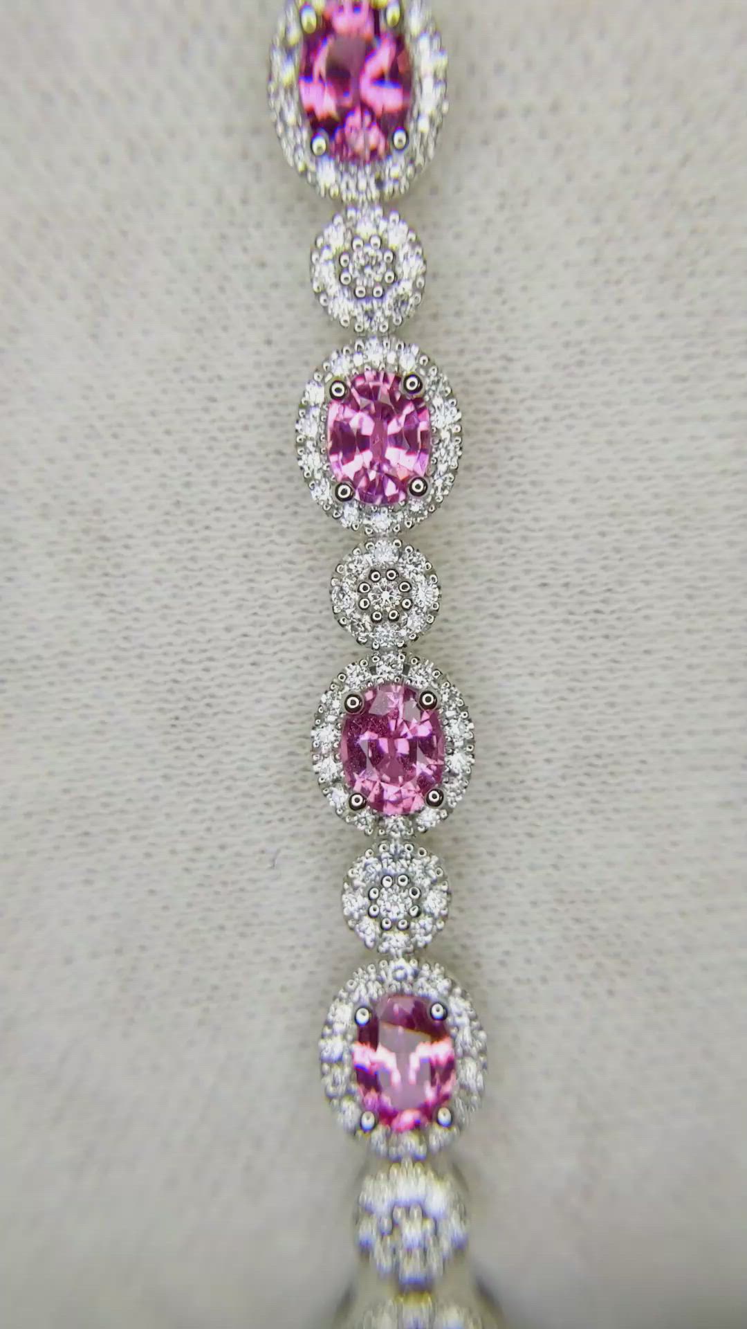 6.15 Ct.Tw. Pink Sapphire and Natural Diamond Pave Bracelet, 18K White Gold Size Video