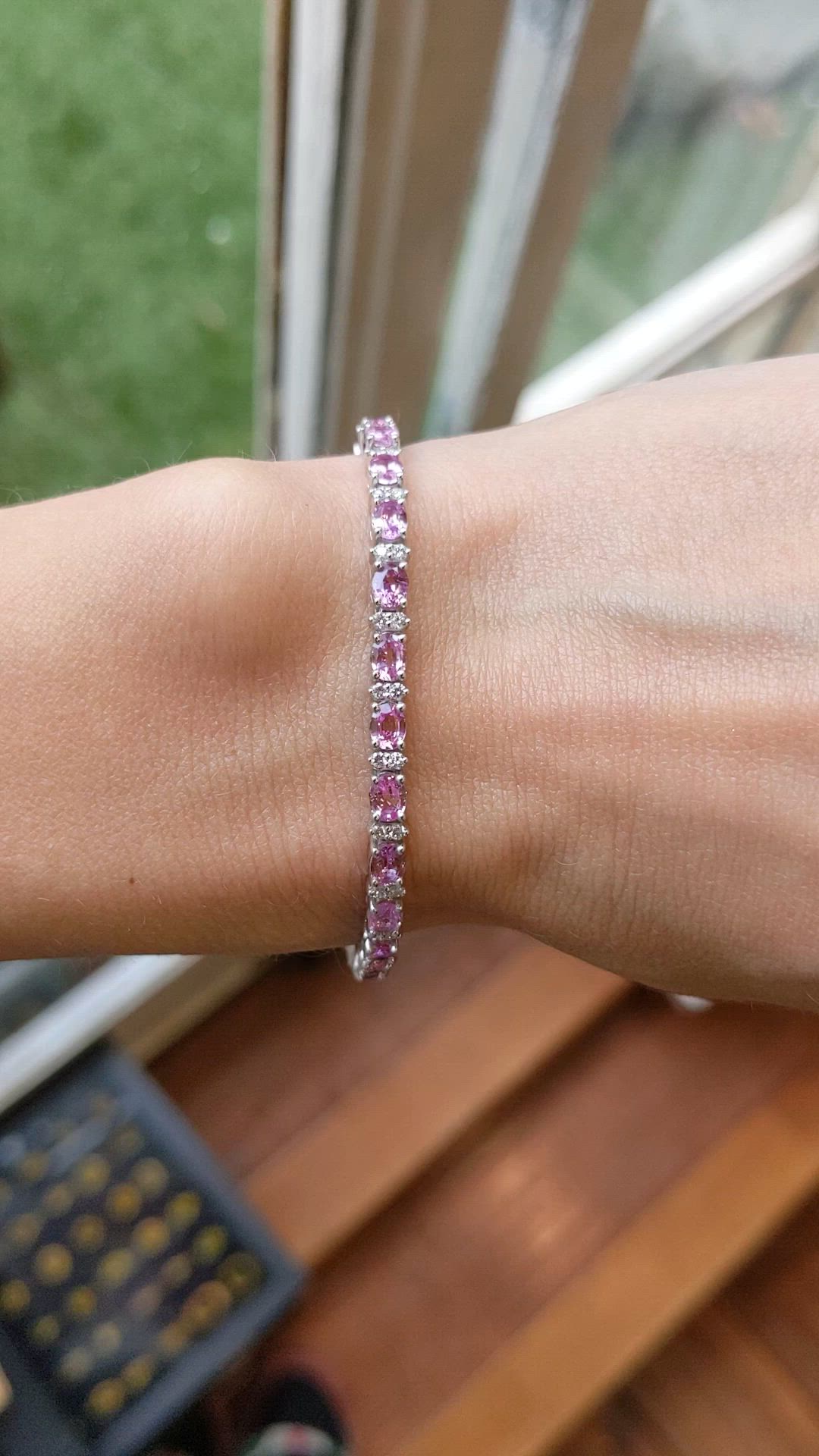 6.17 Ct.Tw. Pink Sapphire and Natural Diamond Pave Bracelet, 18K White Gold Size Video