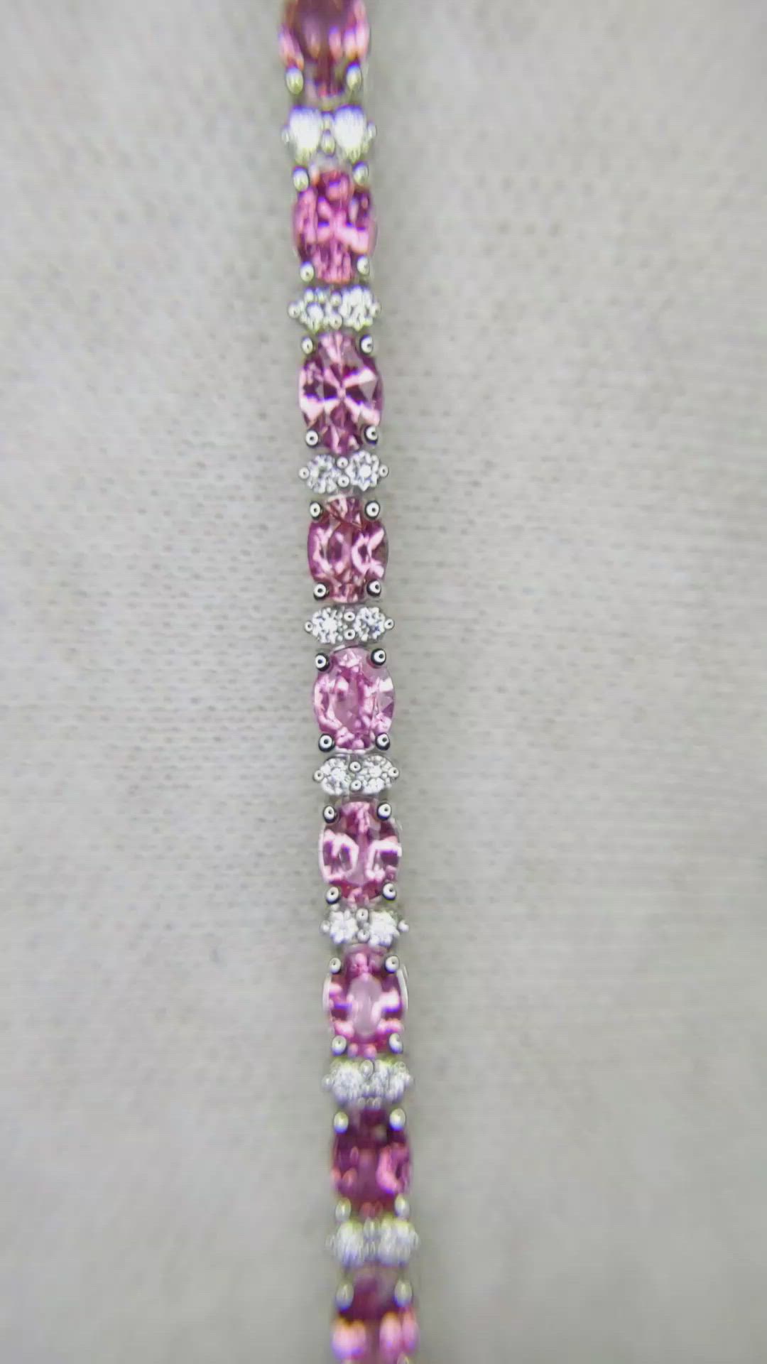 6.17 Ct.Tw. Pink Sapphire and Natural Diamond Pave Bracelet, 18K White Gold Size Video