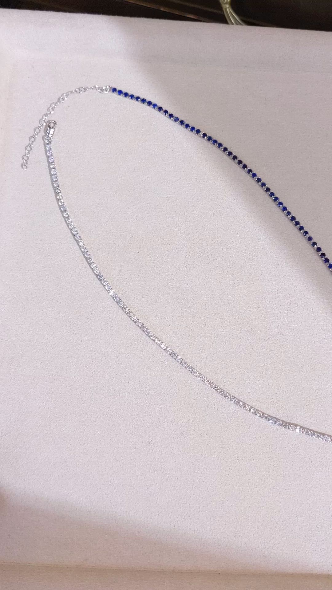 4.67 Ct. Blue Sapphire and Natural Diamond Pave Necklace, 14K White Gold Size Video