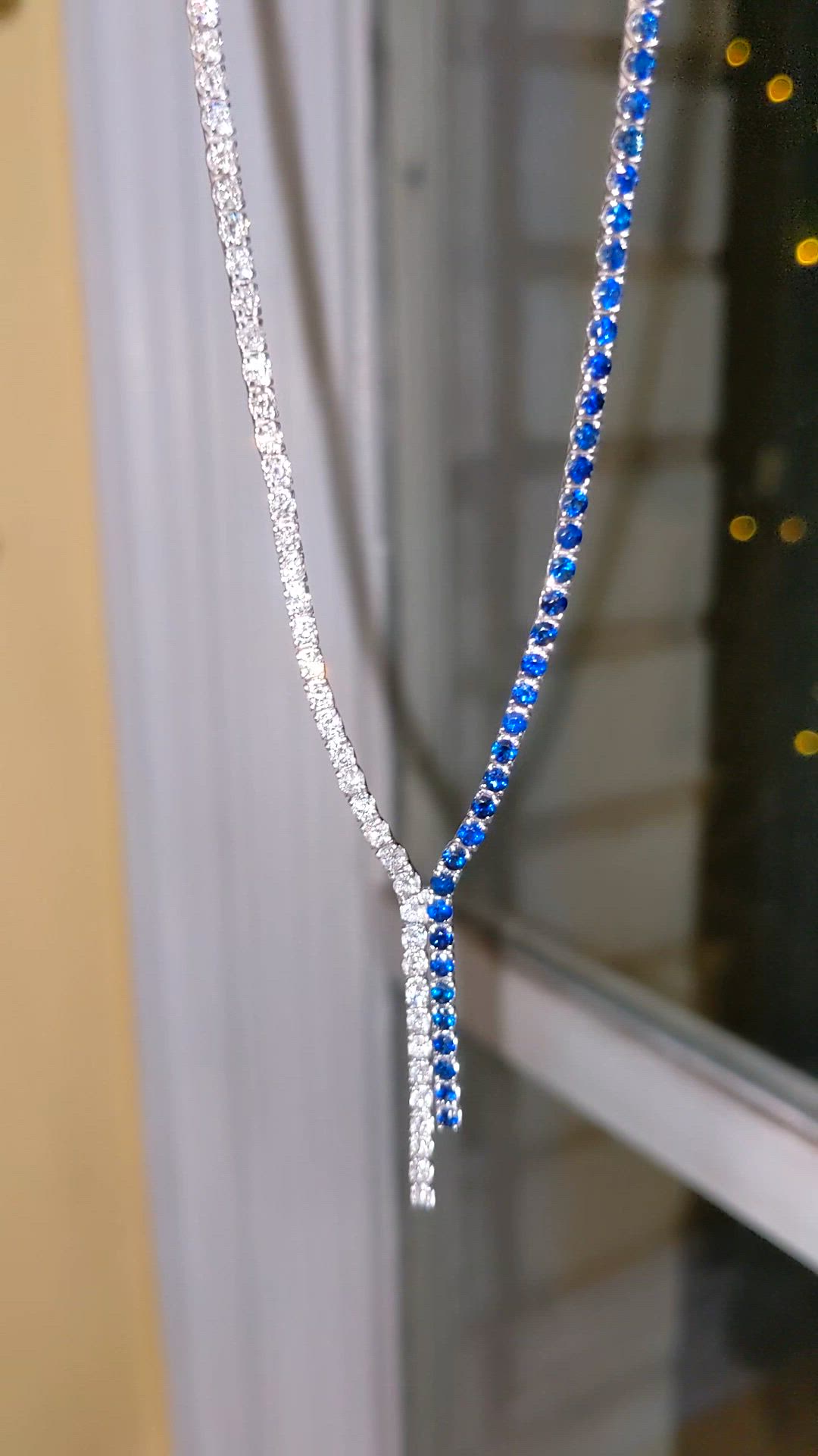 4.67 Ct. Blue Sapphire and Natural Diamond Pave Necklace, 14K White Gold Size Video