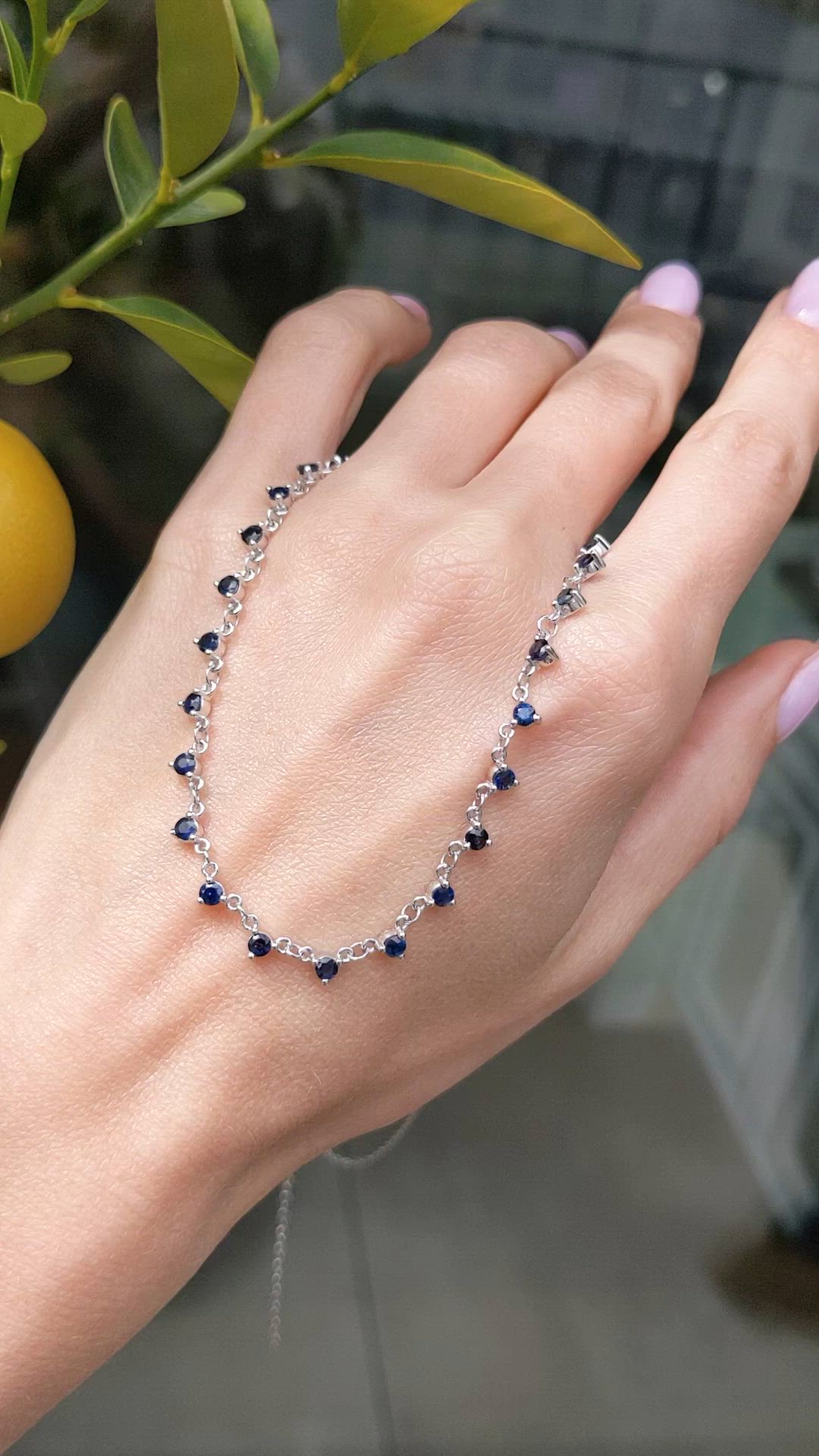 2.75 Ct. Blue Sapphire Accent Stones Necklace, 14K White Gold Size Video