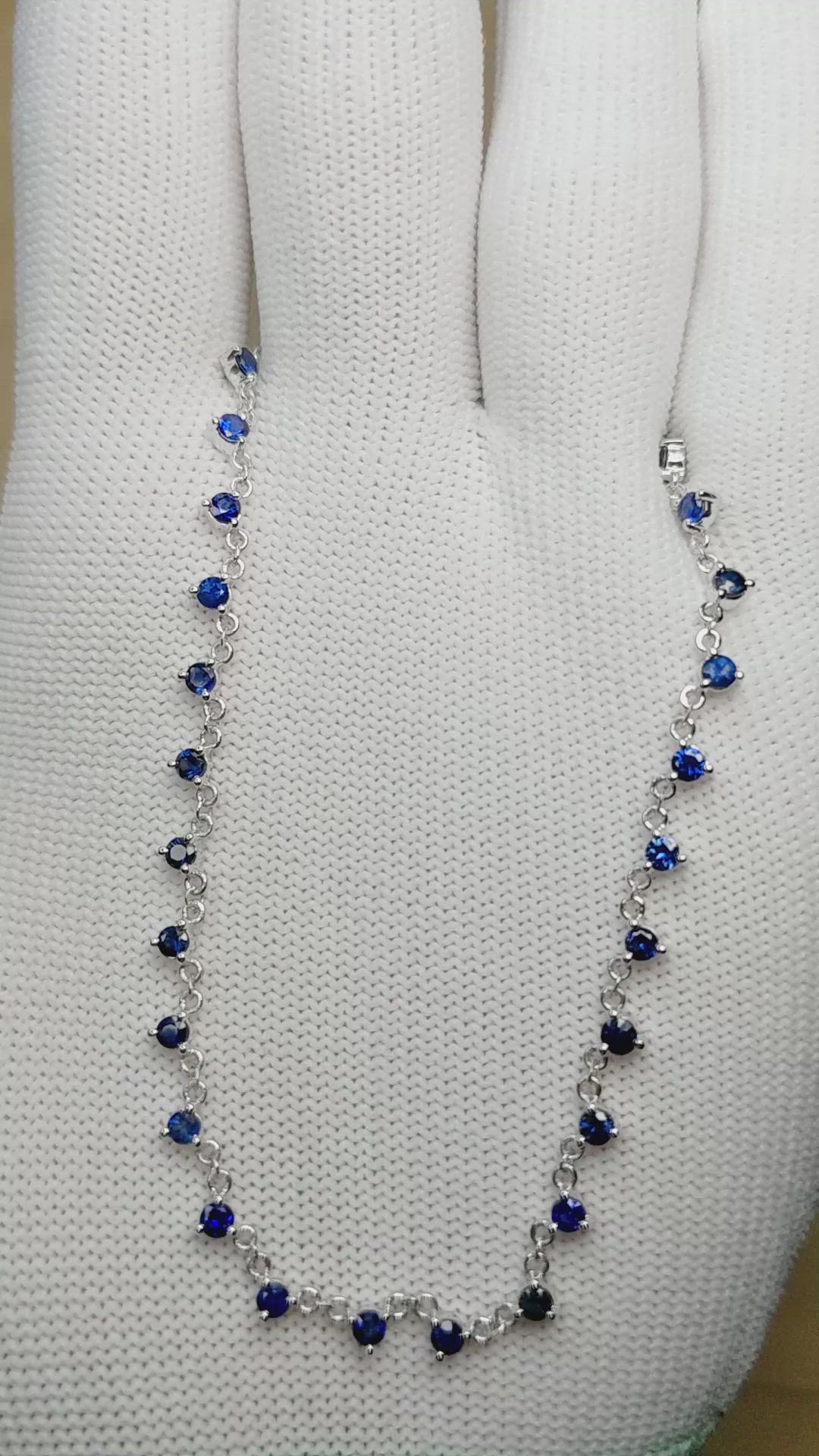 2.75 Ct. Blue Sapphire Accent Stones Necklace, 14K White Gold Size Video