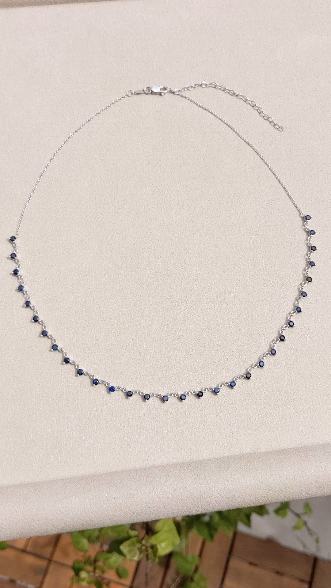 2.75 Ct. Blue Sapphire Accent Stones Necklace, 14K White Gold Size Video