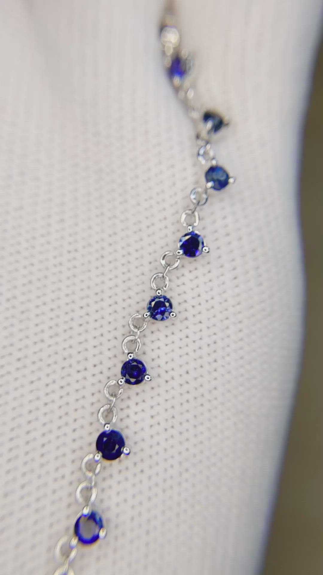 2.75 Ct. Blue Sapphire Accent Stones Necklace, 14K White Gold Size Video