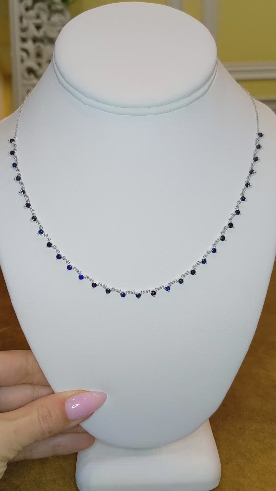 2.75 Ct. Blue Sapphire Accent Stones Necklace, 14K White Gold Size Video