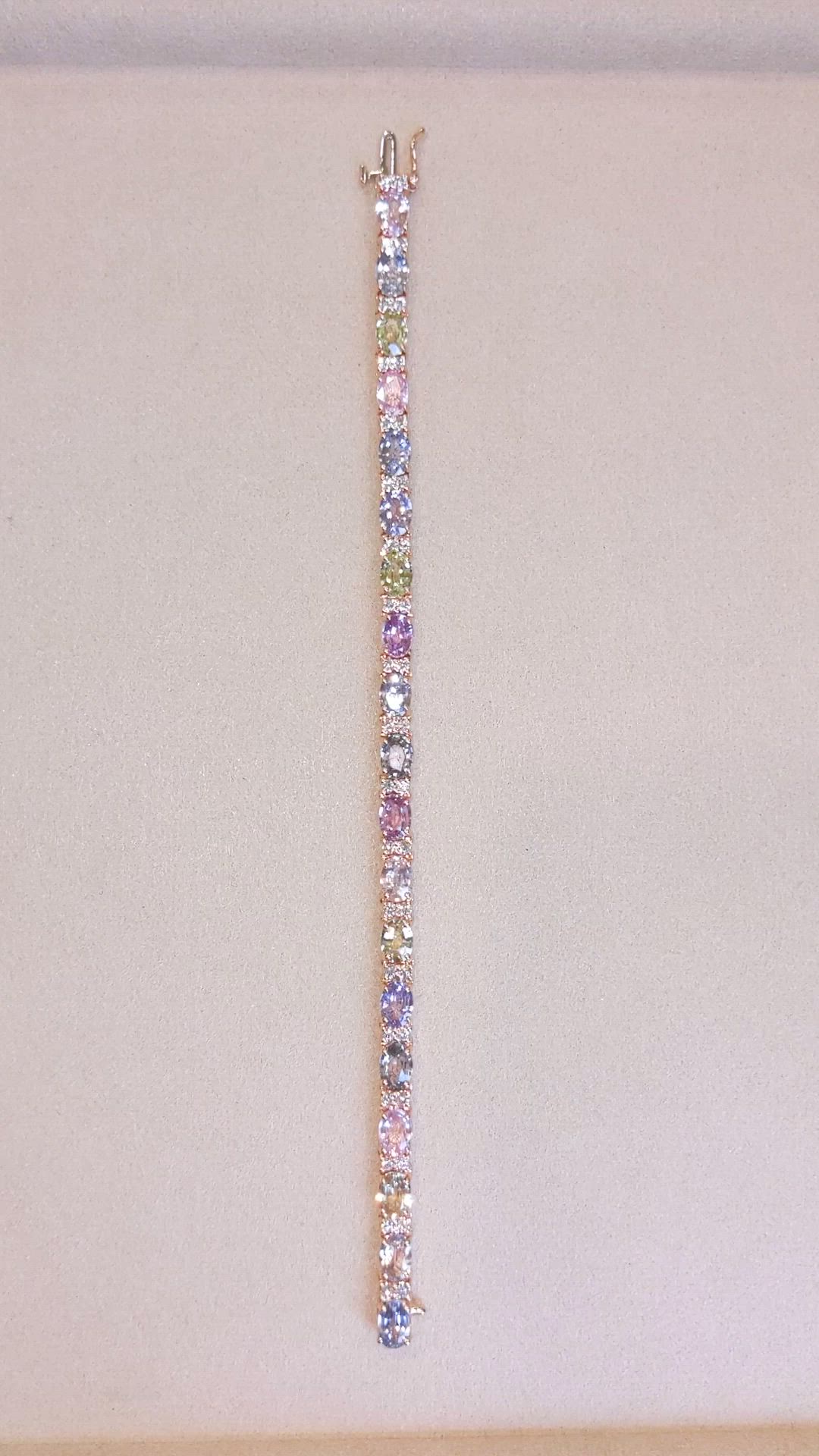 11.10 Ct.Tw. Multi Color Sapphire and Natural Diamond Halo Bracelet, 14K Rose Gold Size Video
