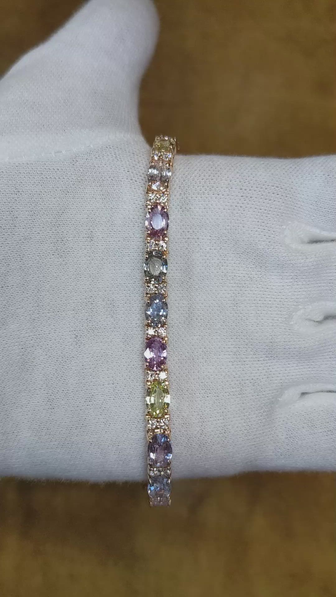 11.10 Ct.Tw. Multi Color Sapphire and Natural Diamond Halo Bracelet, 14K Rose Gold Size Video