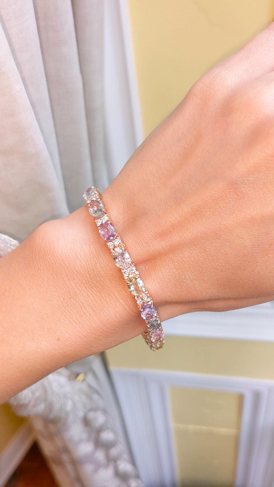 11.10 Ct.Tw. Multi Color Sapphire and Natural Diamond Halo Bracelet, 14K Rose Gold Size Video
