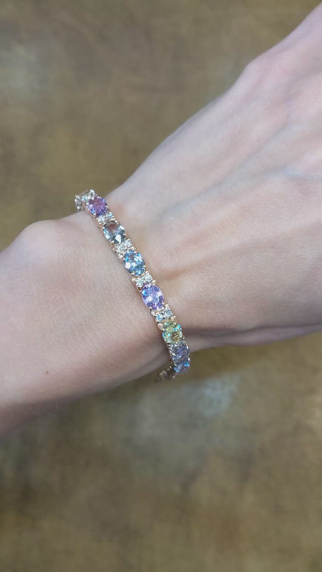 11.10 Ct.Tw. Multi Color Sapphire and Natural Diamond Halo Bracelet, 14K Rose Gold Size Video