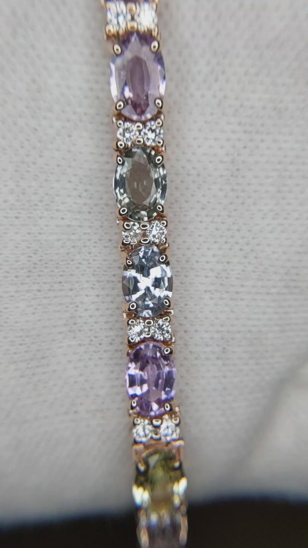 11.10 Ct.Tw. Multi Color Sapphire and Natural Diamond Halo Bracelet, 14K Rose Gold Size Video