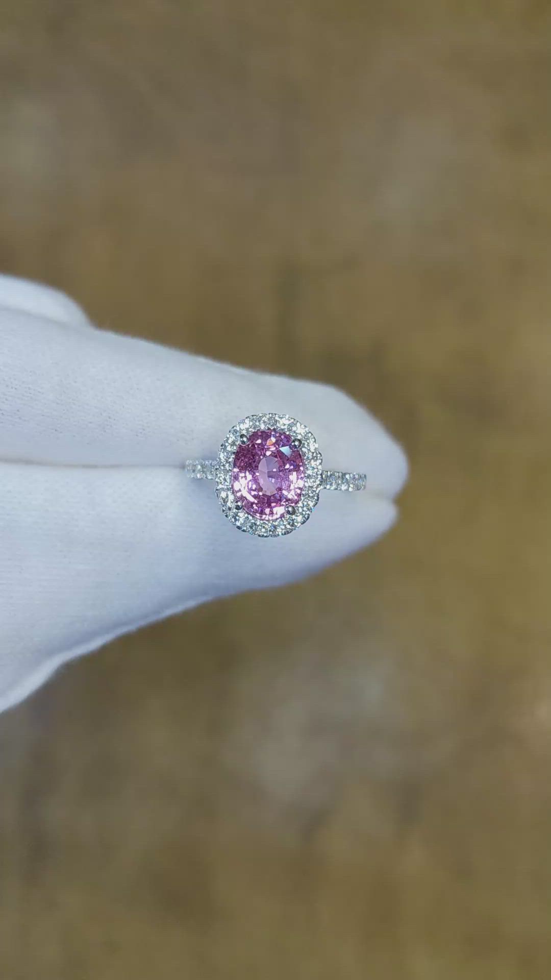 2.55 Ct. Pink Sapphire and Natural Diamond Pave Ring, 18K White Gold Size Video