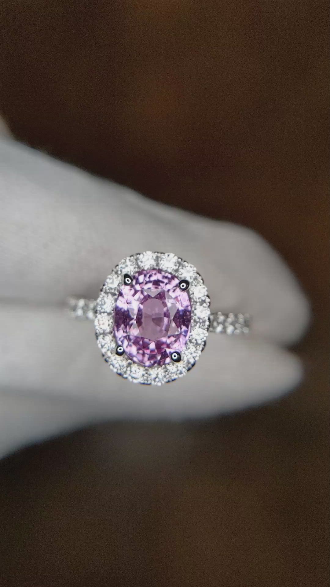 2.55 Ct. Pink Sapphire and Natural Diamond Pave Ring, 18K White Gold Size Video