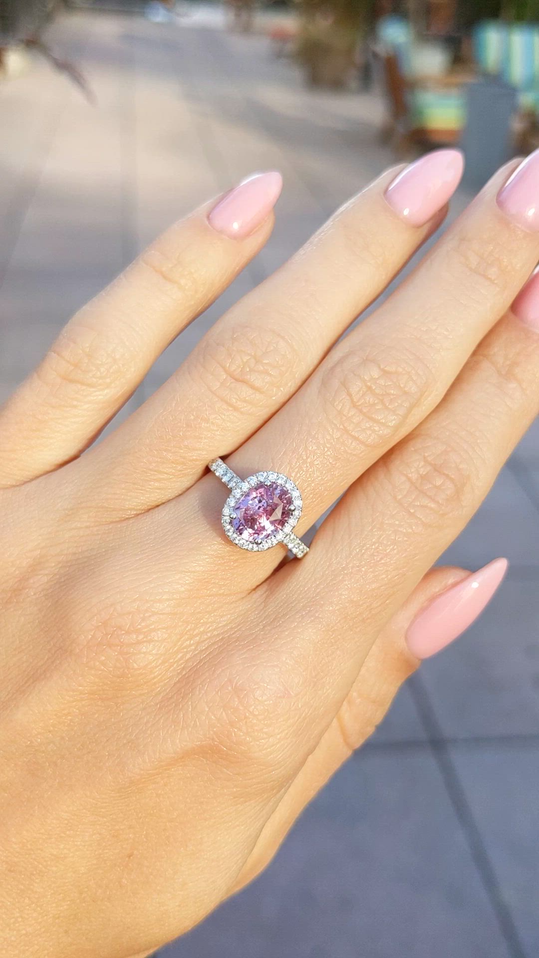 2.41 Ct. Pink Sapphire and Natural Diamond Pave Ring, 14K White Gold Size Video