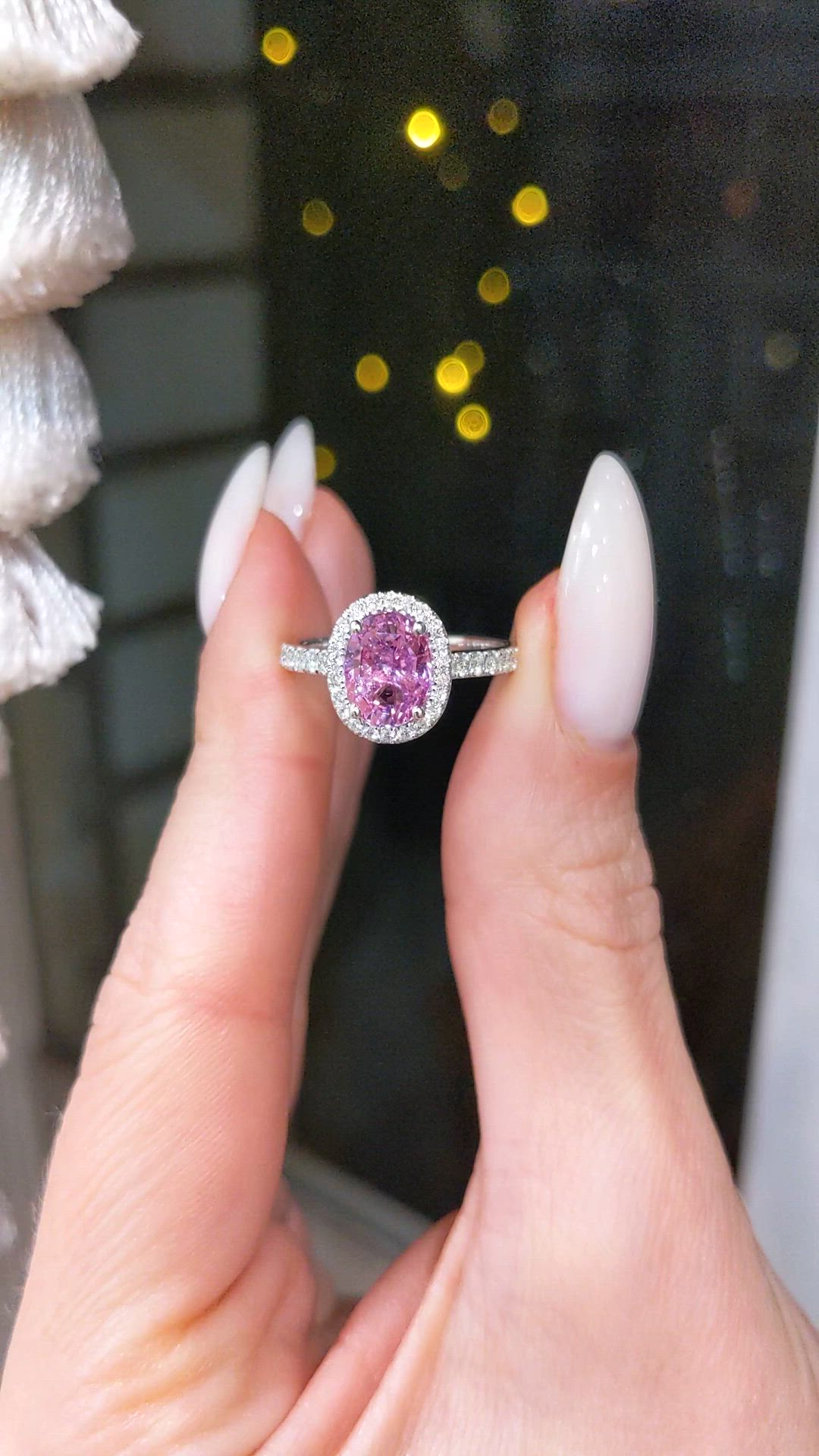 2.41 Ct. Pink Sapphire and Natural Diamond Pave Ring, 14K White Gold Size Video