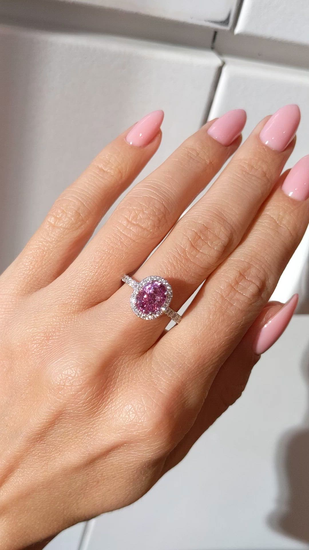 2.41 Ct. Pink Sapphire and Natural Diamond Pave Ring, 14K White Gold Size Video