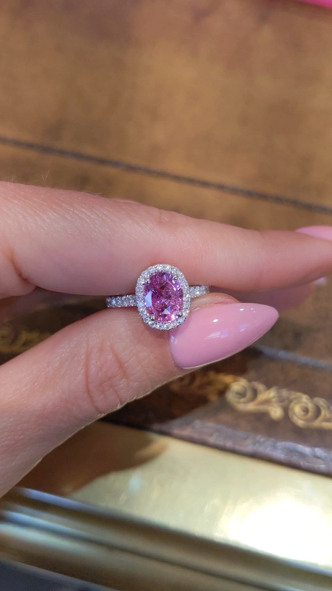 2.41 Ct. Pink Sapphire and Natural Diamond Pave Ring, 14K White Gold Size Video