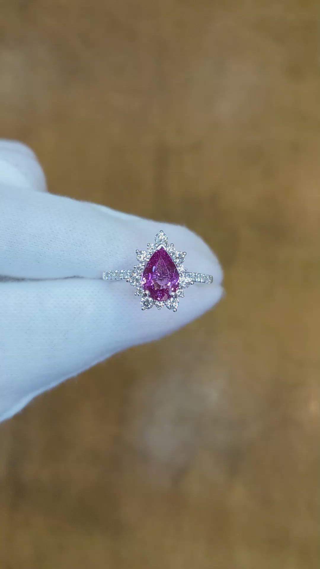 1.56 Ct. Pink Sapphire and Natural Diamond Pave Ring, 18K White Gold Size Video