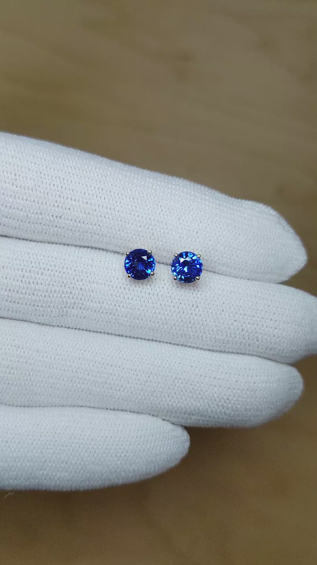 1.58 Ct.Tw. Blue Sapphire Studs Earrings, 14K Yellow Gold Size Video