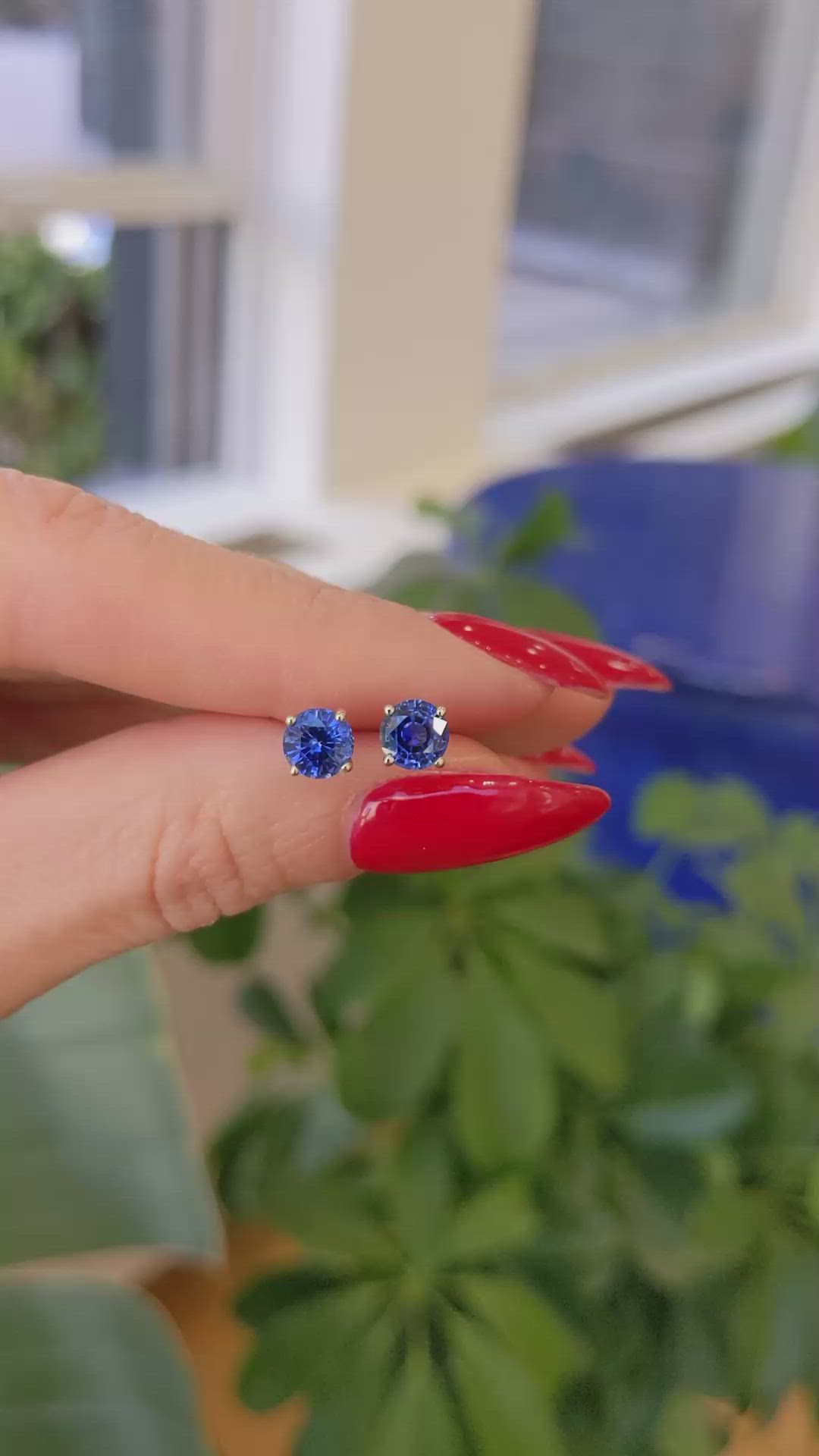 1.58 Ct.Tw. Blue Sapphire Studs Earrings, 14K Yellow Gold Size Video