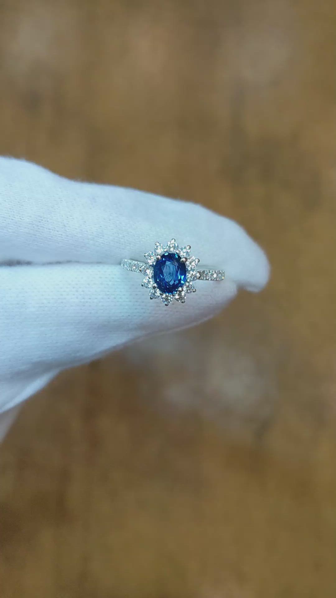1.03 Ct. Blue Sapphire and Natural Diamond Pave Ring, 14K White Gold Size Video