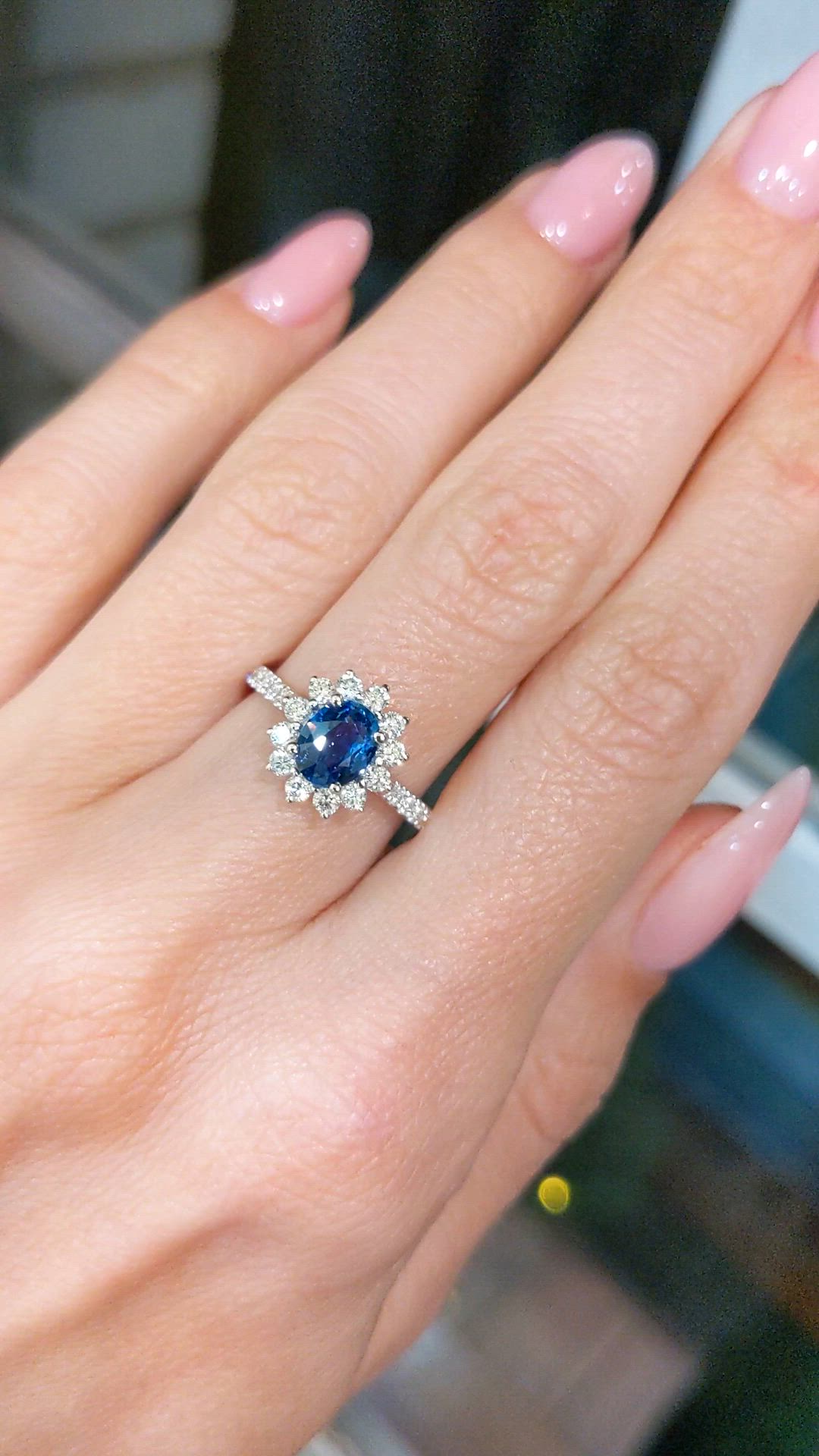 1.03 Ct. Blue Sapphire and Natural Diamond Pave Ring, 14K White Gold Size Video