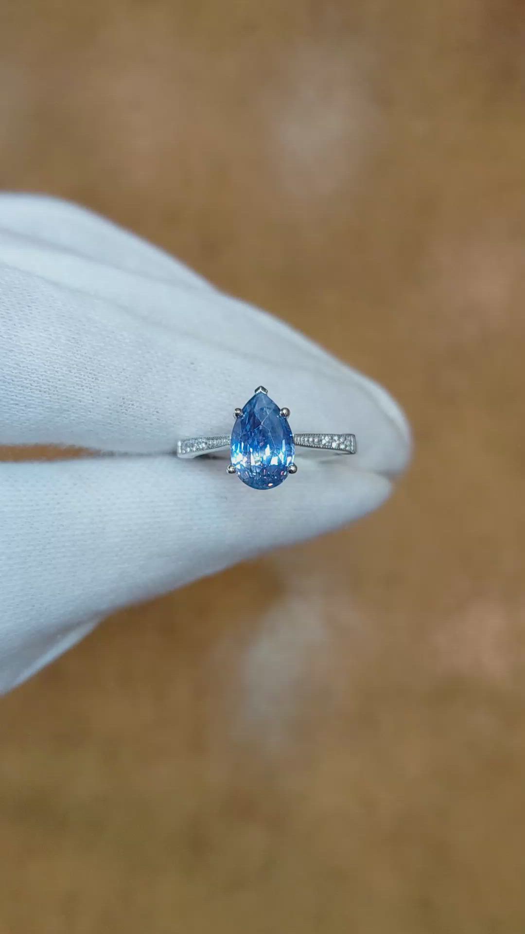 2.91 Ct. Blue Sapphire Antique Style Ring, 14K White Gold Size Video