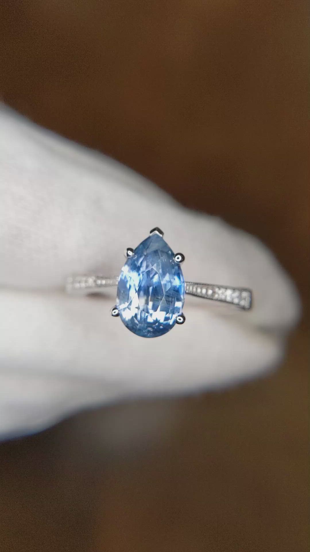 2.91 Ct. Blue Sapphire Antique Style Ring, 14K White Gold Size Video